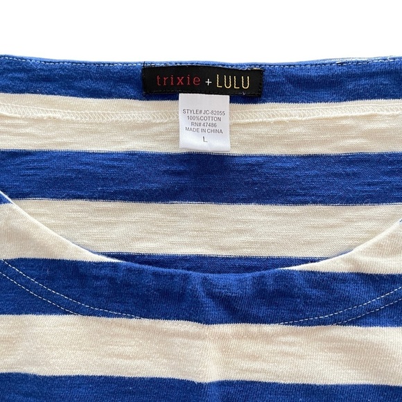 NWOT‎ Trixie & Lulu Cotton Blue Stripe Coverup Nautical Preppy Dress L - Picture 3 of 5